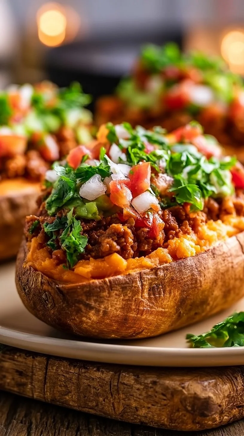 Gefüllte Süßkartoffeln mit würzigem Taco-Rinderhackfleisch