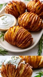 Hasselback Kartoffeln, knusprig und aromatisch zubereitet für eine perfekte Beilage.