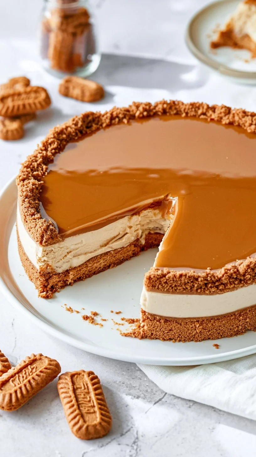 Lotus Cheesecake ohne Backen auf einem Teller angerichtet