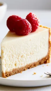 No-Bake Cheesecake auf einem Teller präsentiert, dekoriert mit Beeren