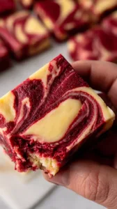 Rote Samt Cheesecake Brownies in einem Blech, schokoladig und cremig.