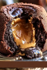 Schokoladen-Erdnussbutter Lava-Kuchen mit flüssigem Kern und Erdnussbutterfüllung