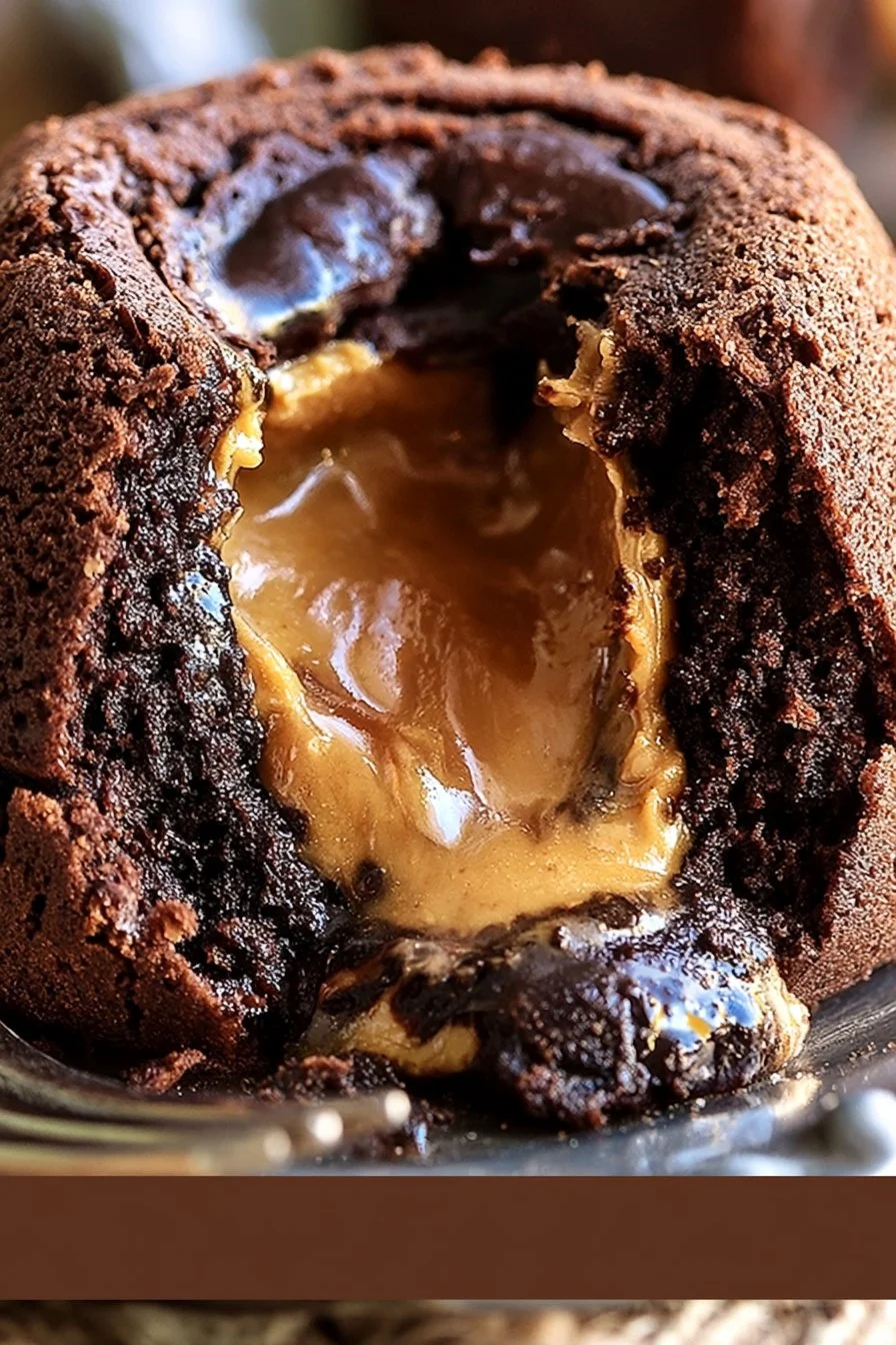 Schokoladen-Erdnussbutter Lava-Kuchen mit flüssigem Kern und Erdnussbutterfüllung