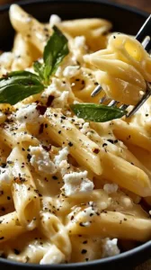 Spaghetti mit Feta und frischen Zitronen auf einem Teller serviert