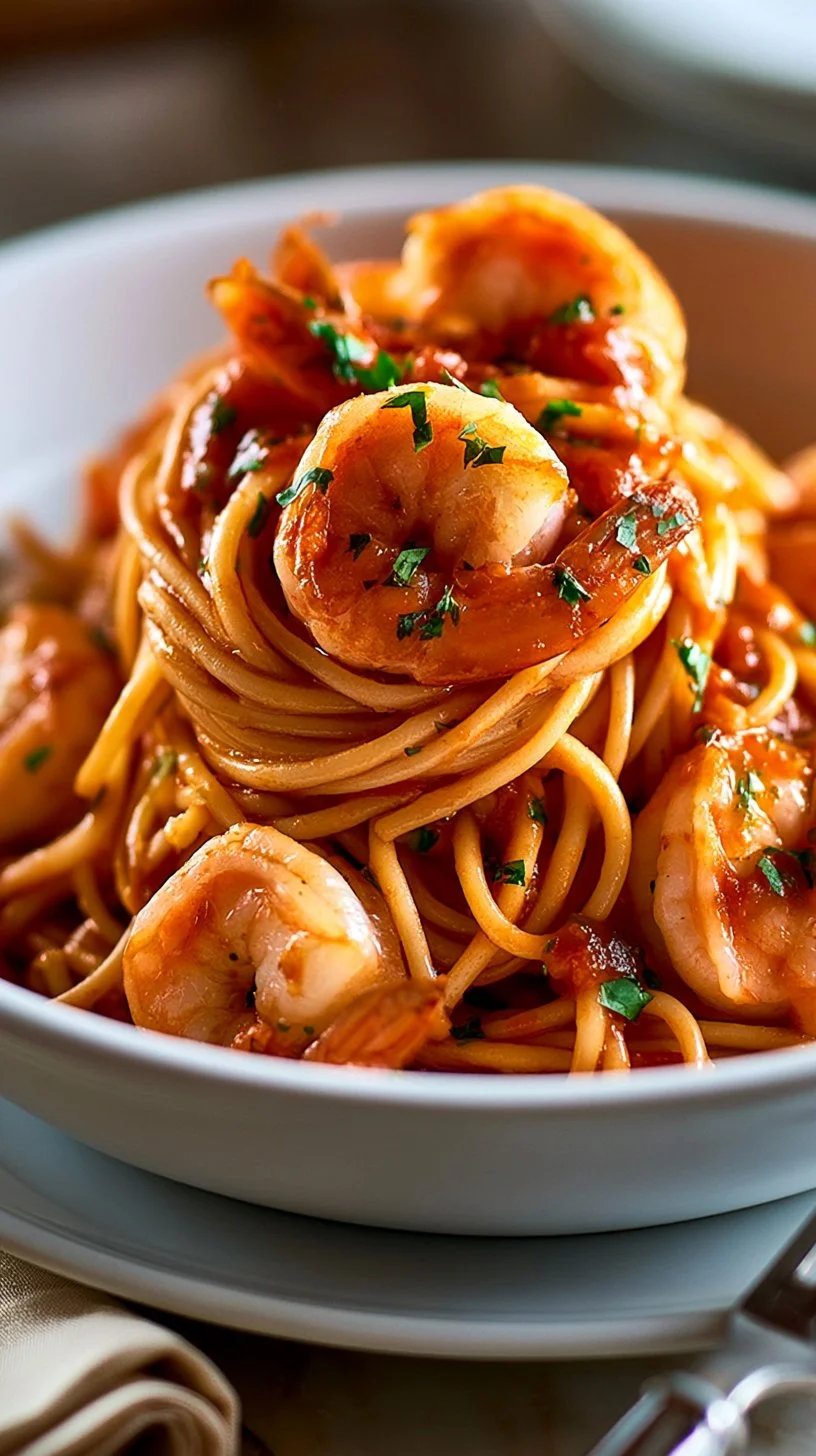 Spaghetti mit frischen Meeresfrüchten auf einem Teller serviert.