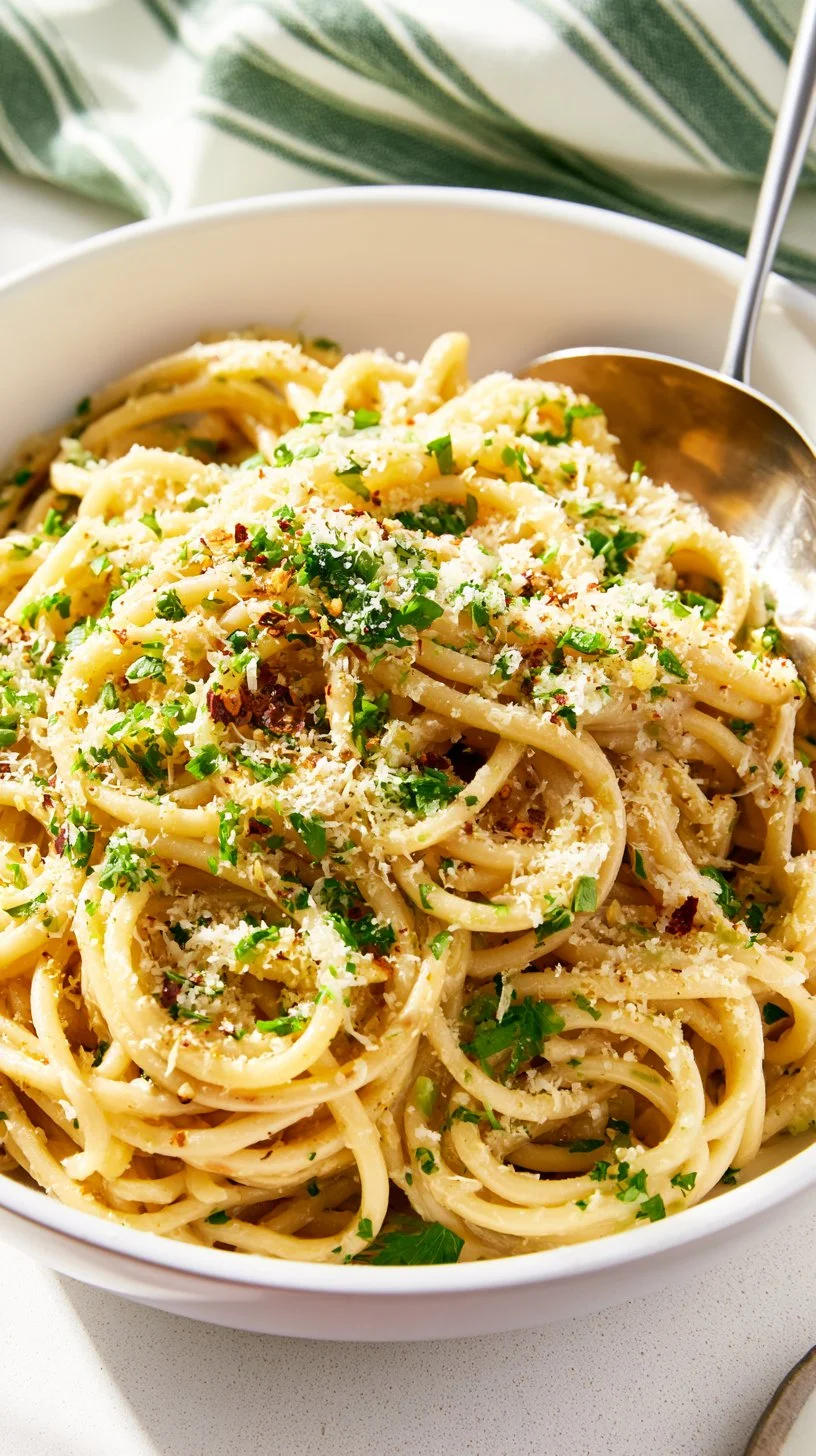 Vegane cremige Pasta mit frischen Zutaten auf einem Teller serviert