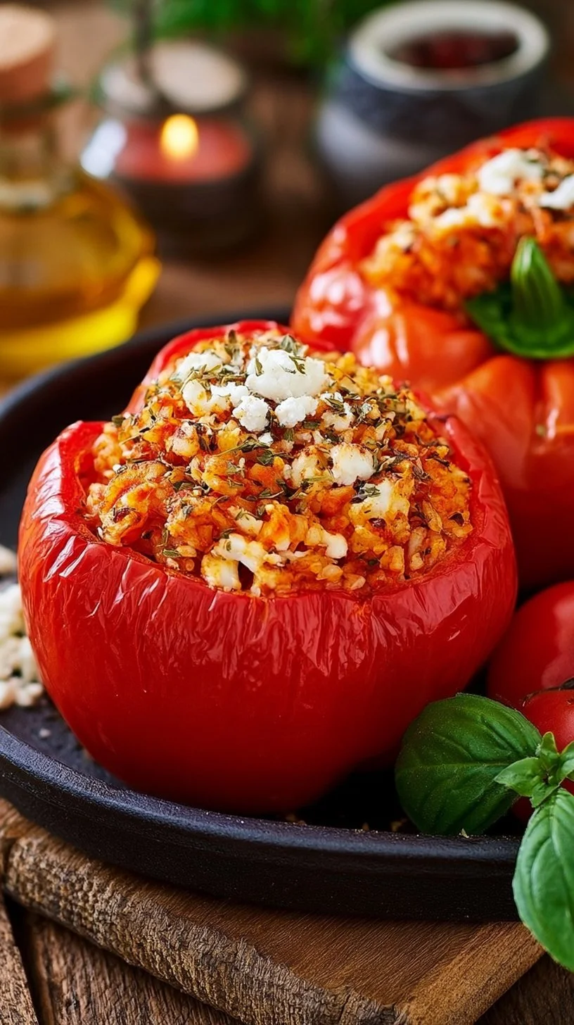 Vegetarisch gefüllte Paprika mit Reis und Feta