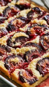 Zwetschgenkuchen mit Hefeteig und Streuseln auf einem Teller