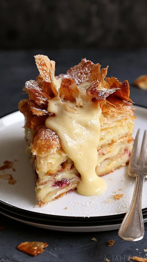 Apfelstrudel Kuchen mit Filoteig, frisch gebacken und mit Äpfeln gefüllt