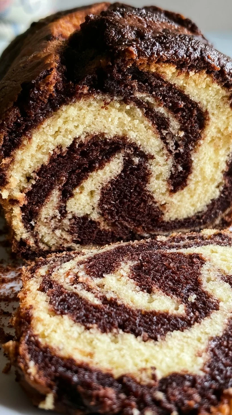 Göttlicher Marmorkuchen mit doppelter Schoko-Glasur auf einem Teller