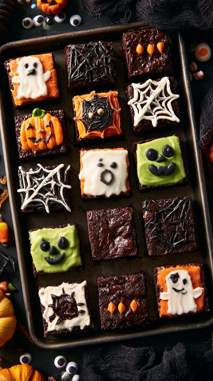Saftige Schokoladen-Halloween-Kuchen als Fingerfood auf einem Tablett