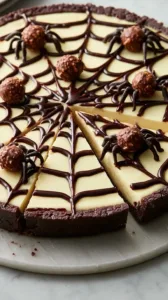 Halloween Schokoladen-Spinnennetz-Torte mit dekorativen Spinnennetzen