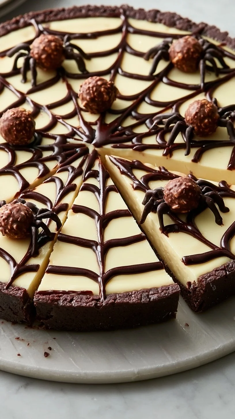 Halloween Schokoladen-Spinnennetz-Torte mit dekorativen Spinnennetzen