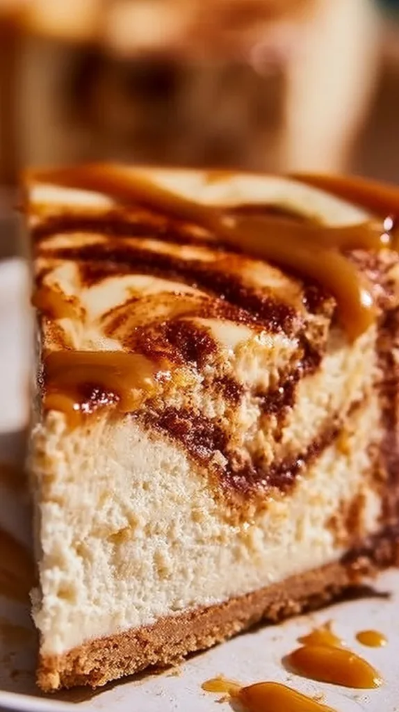 Käsekuchen mit Zimt auf einem Teller serviert