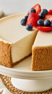 No-Bake Käsekuchen-Torte mit frischen Früchten und Sahne dekoriert