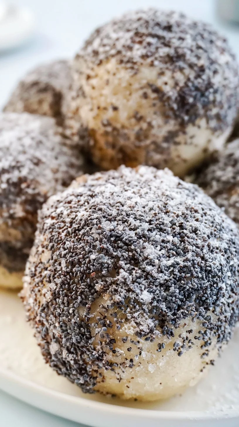 Topfenknödel mit Mohn auf einem Teller serviert